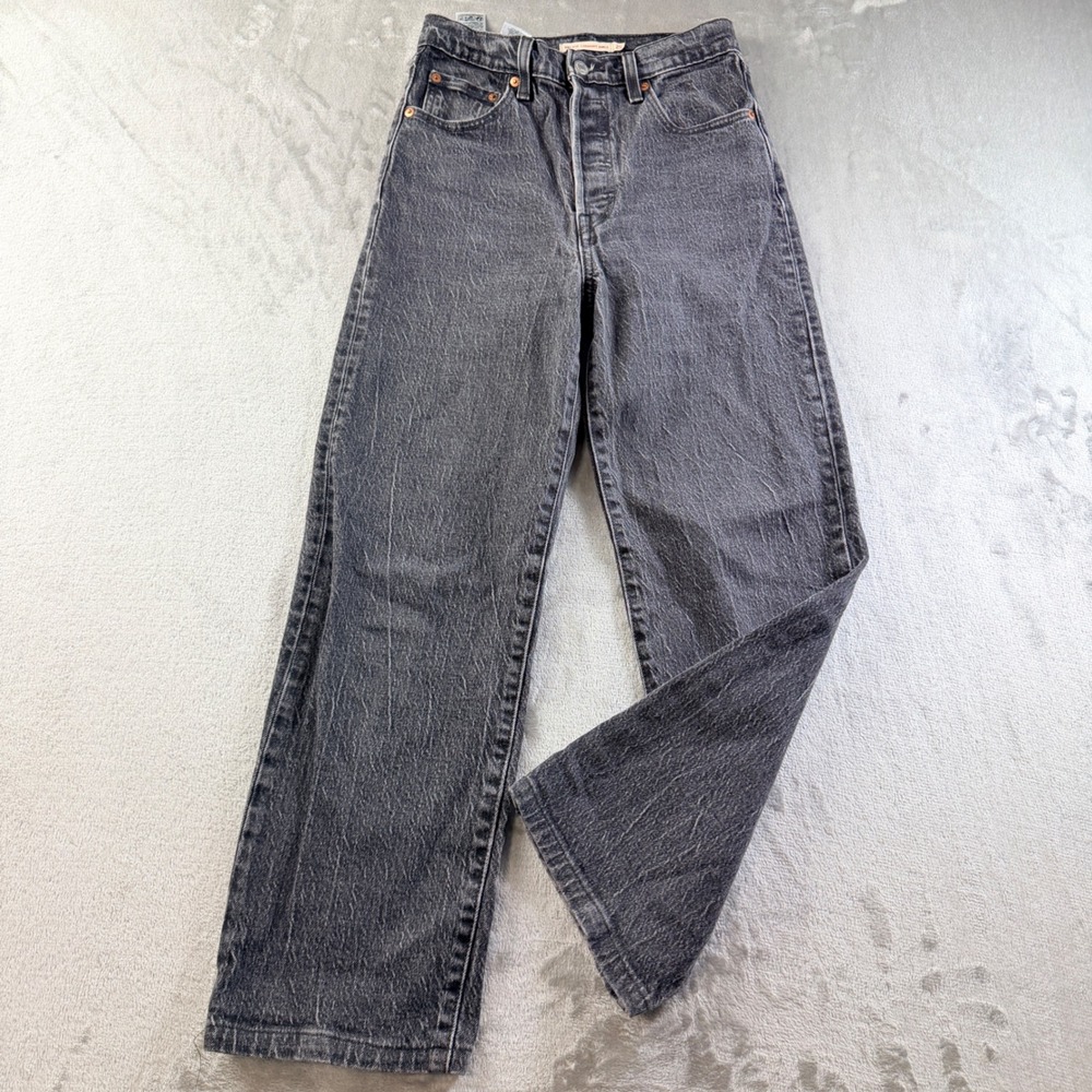 Levi's Ribcage Straight Ankle Jeans Women's W25 L29 Faded Black High Rise